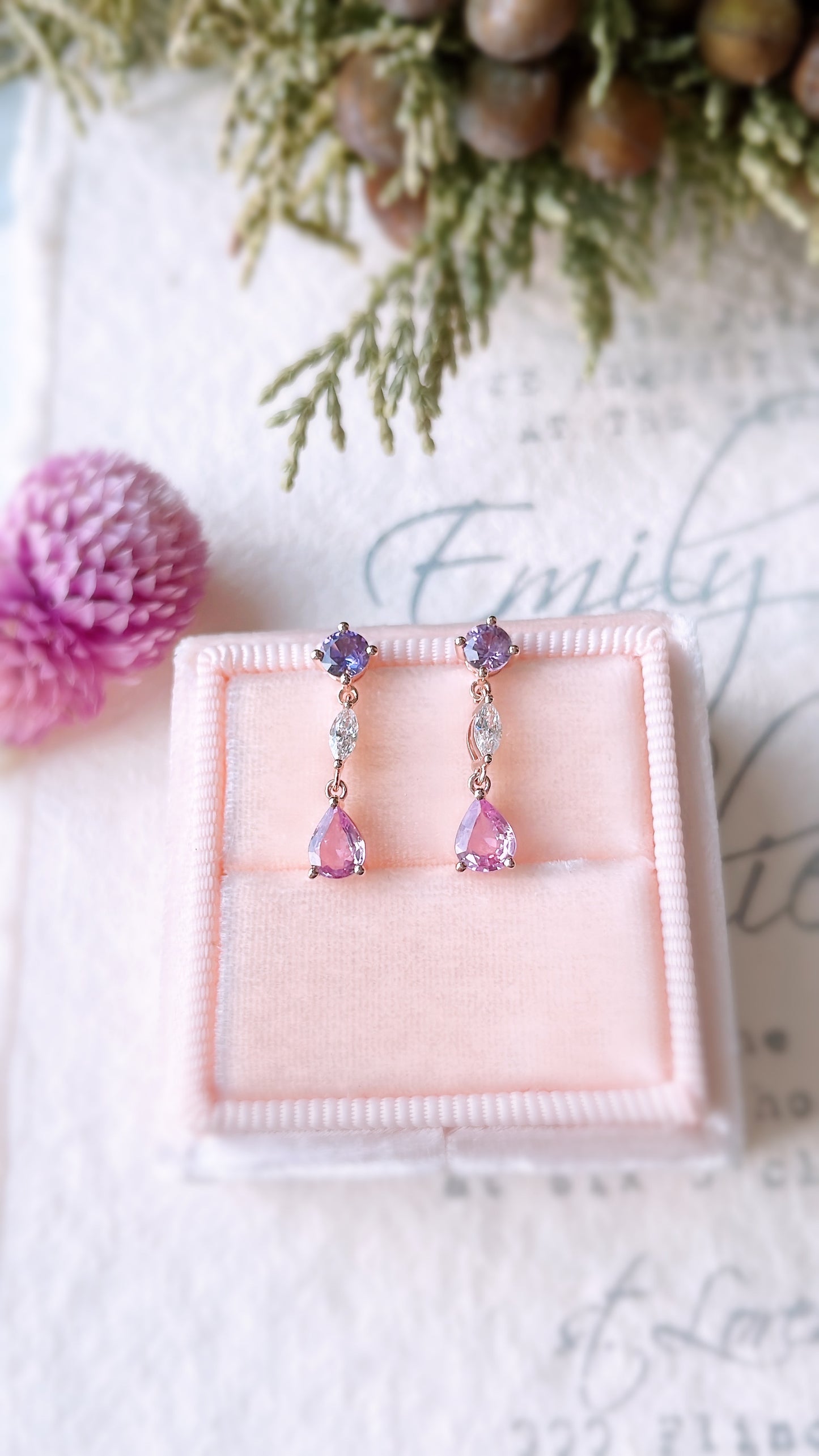 Pink & Purple Sapphire and Diamond Earrings-WK3690