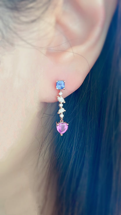 Pink and Blue Sapphire with Diamond Earrings-WK3705@