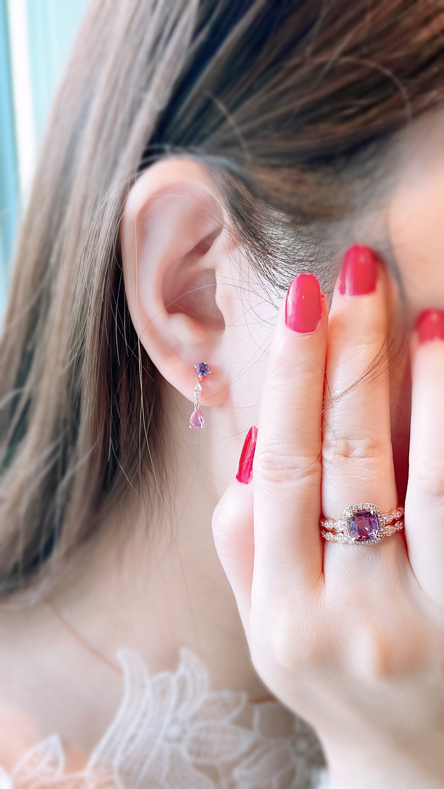 Pink & Purple Sapphire and Diamond Earrings-WK3690