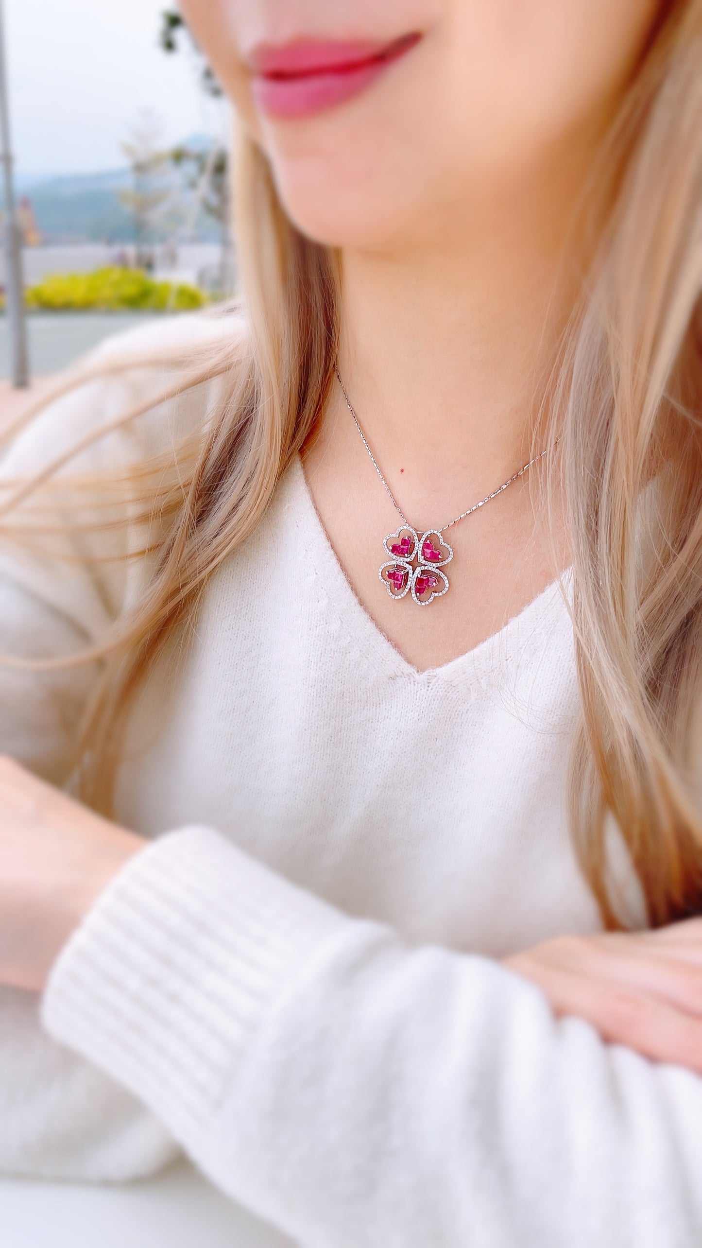 Ruby & Diamond Flower Pendant-BEO00001335