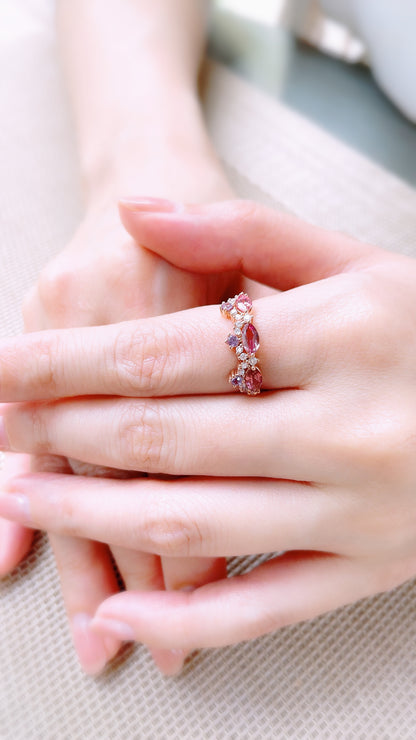 Pink Tourmaline, Amethyst & Diamond Ring-WK3580