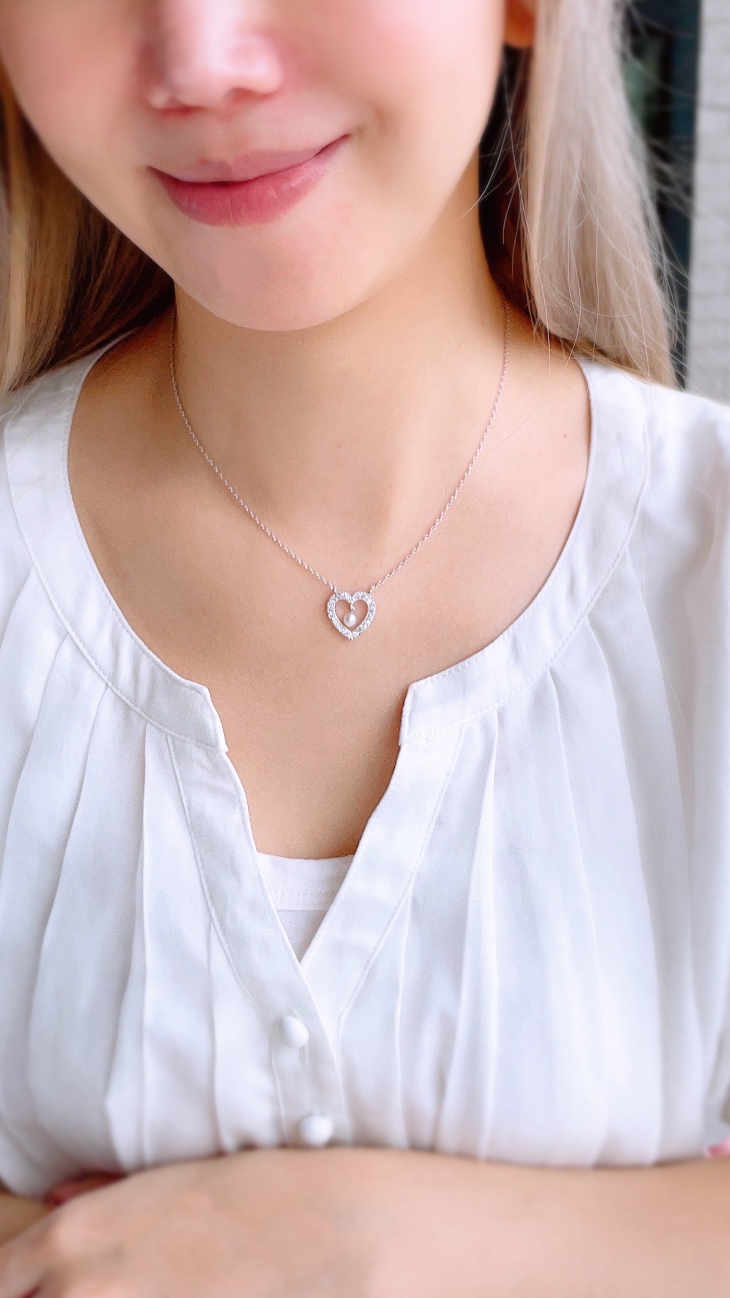 Diamond Heart and Pearl Necklace-KAO00000199