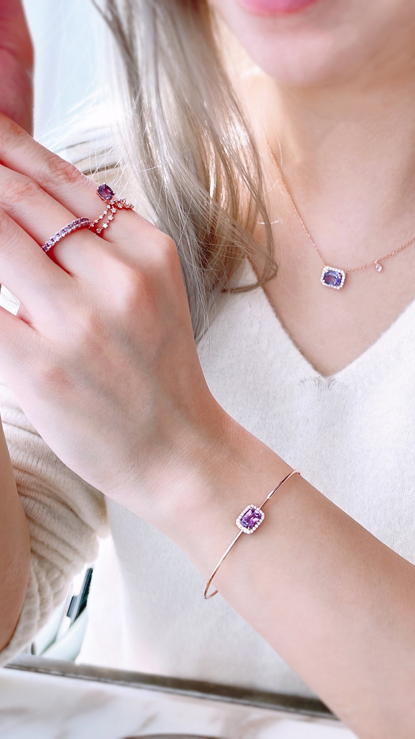 Purple Sapphire and Diamond Necklace-WK3664@