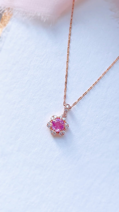 Pink Sapphire and Diamond Flower Pendant-WK3625