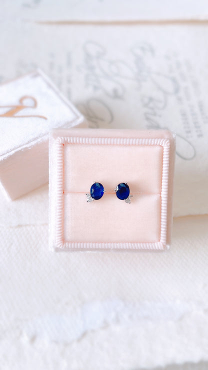 Blue Sapphire & Diamond Earrings-WK3698