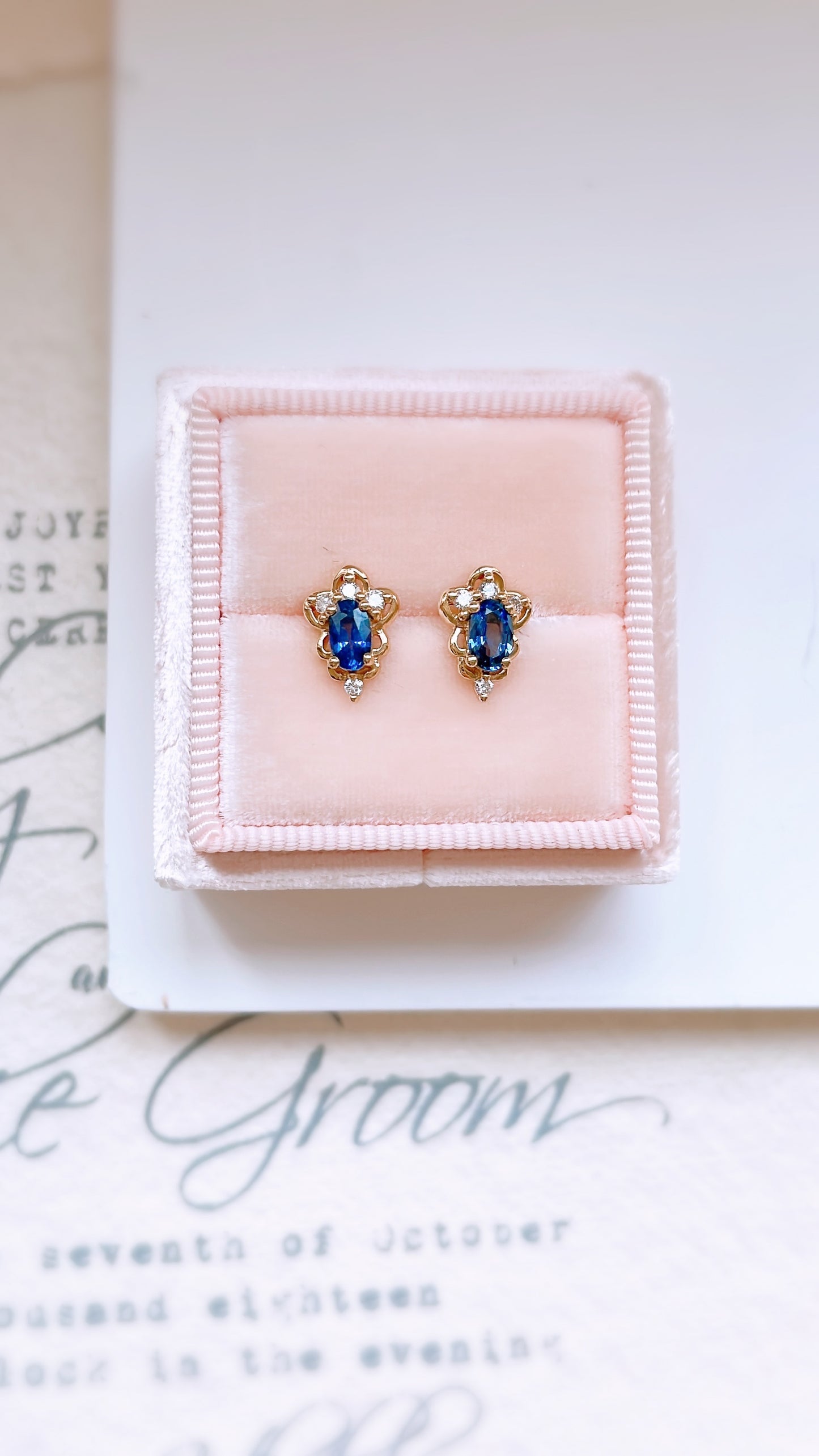 Blue Sapphire & Diamond Earrings-WK3368