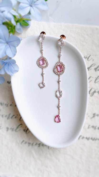 Pink & White Sapphire Drop Earrings-WK3670@