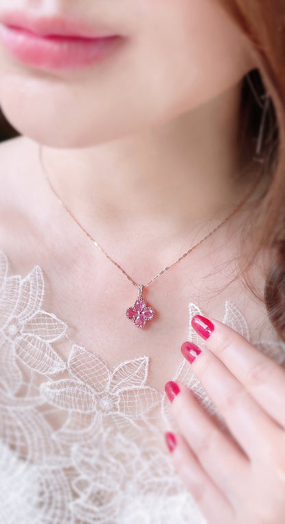 Pink Sapphire and Diamond Flower Pendant-WK3683