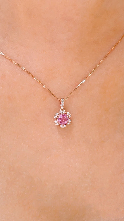 Pink Sapphire and Diamond Flower Pendant-WK3625