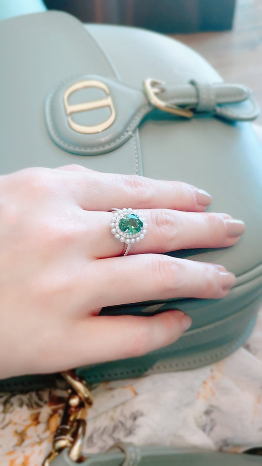 Green Tourmaline, Pearl and Diamond Ring-WK3422