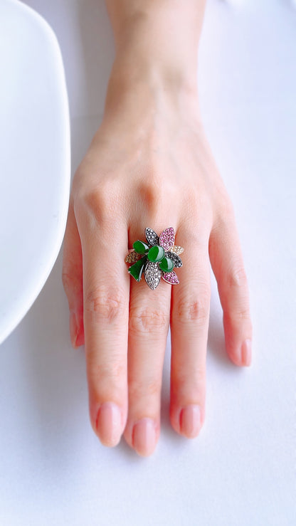 Jadeite, Pink Sapphire and Diamond Ring-WFO00001469