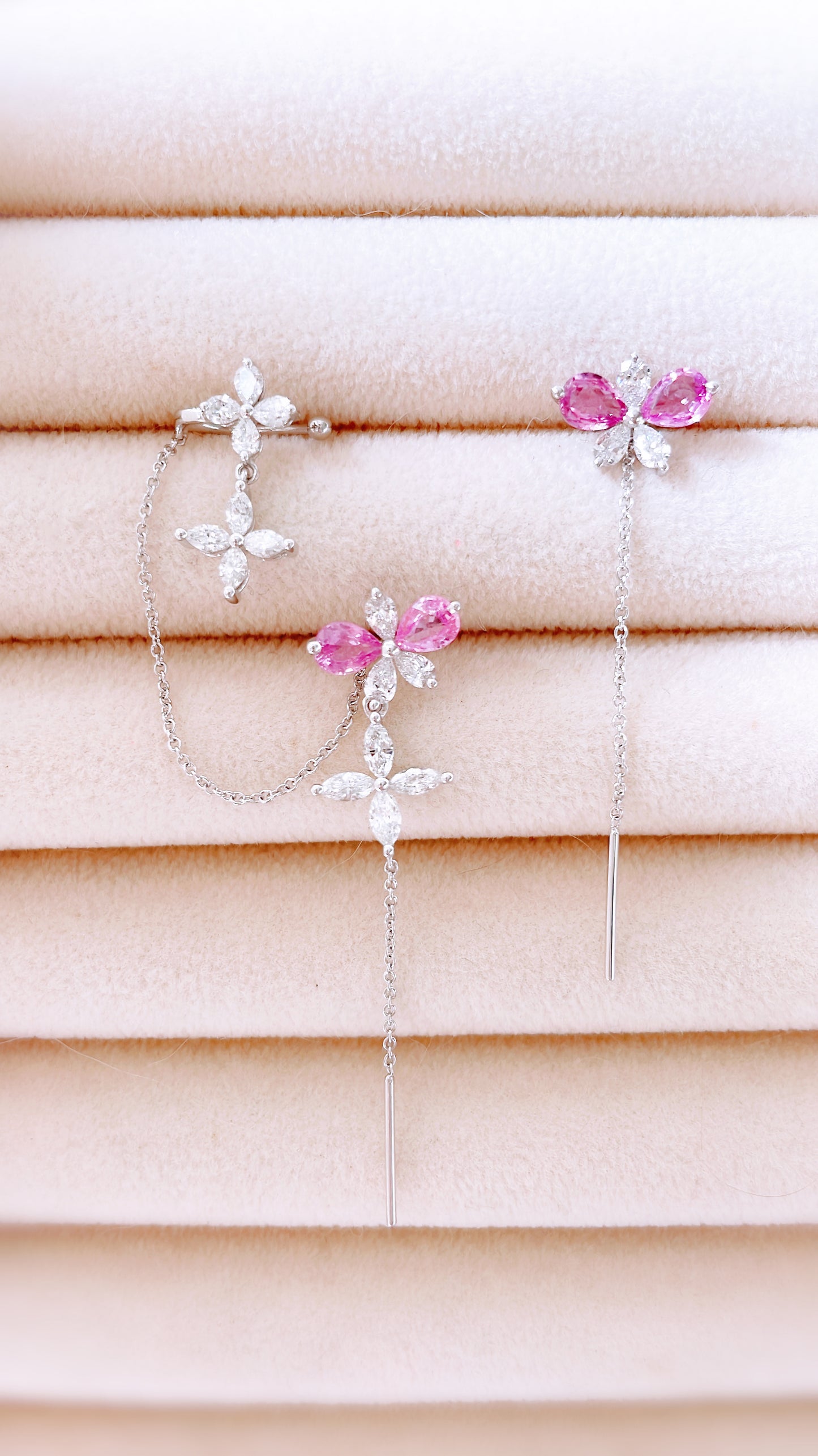 Pink Sapphire and Diamond Long Earrings-WK3700