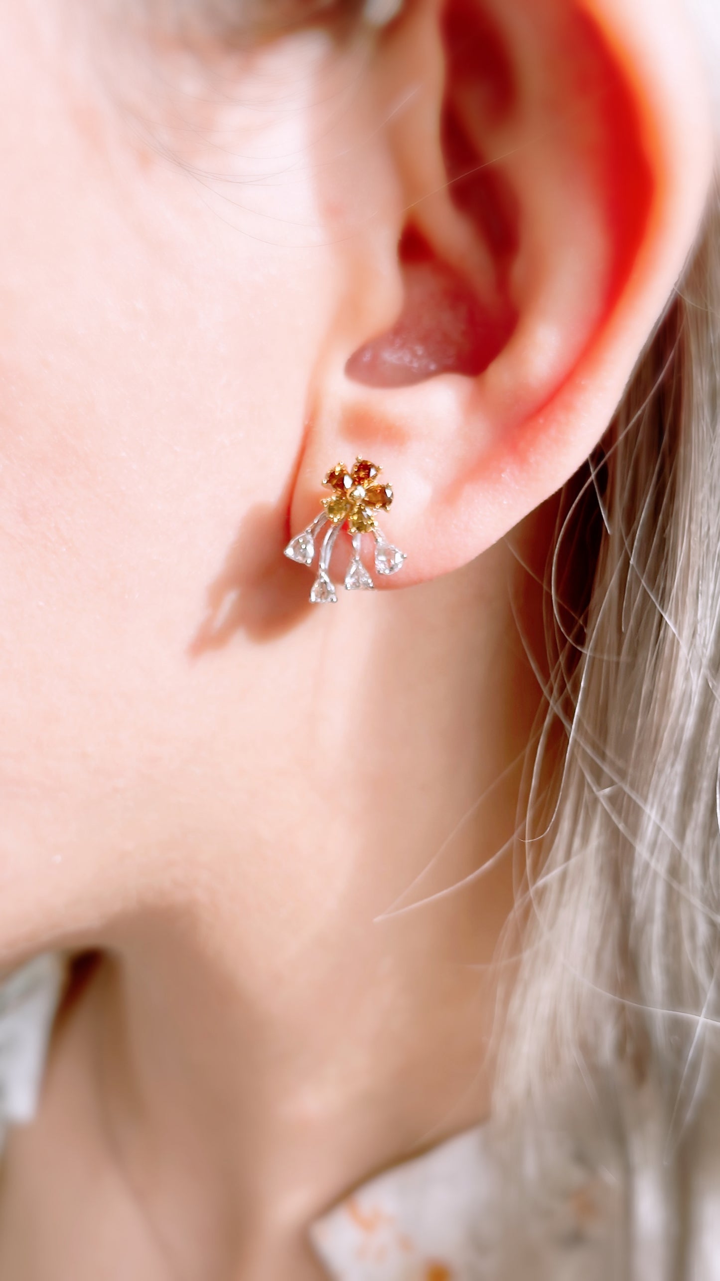 Cognac Diamond Flower Earrings-ZCO00010396