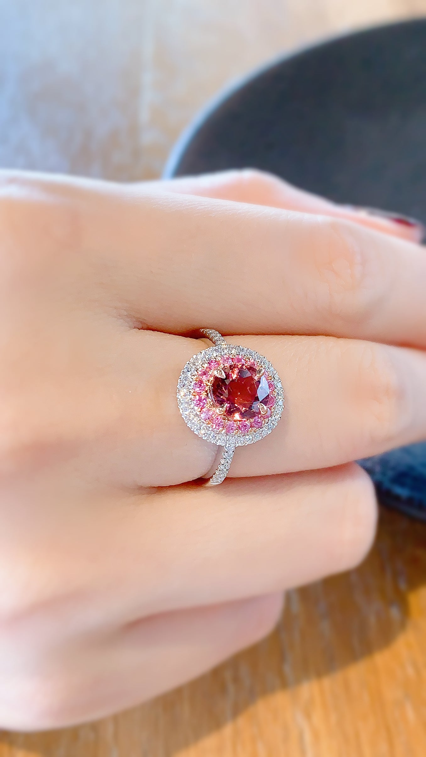 Pink Tourmaline, Pink Sapphire and Diamond Ring-WK3435