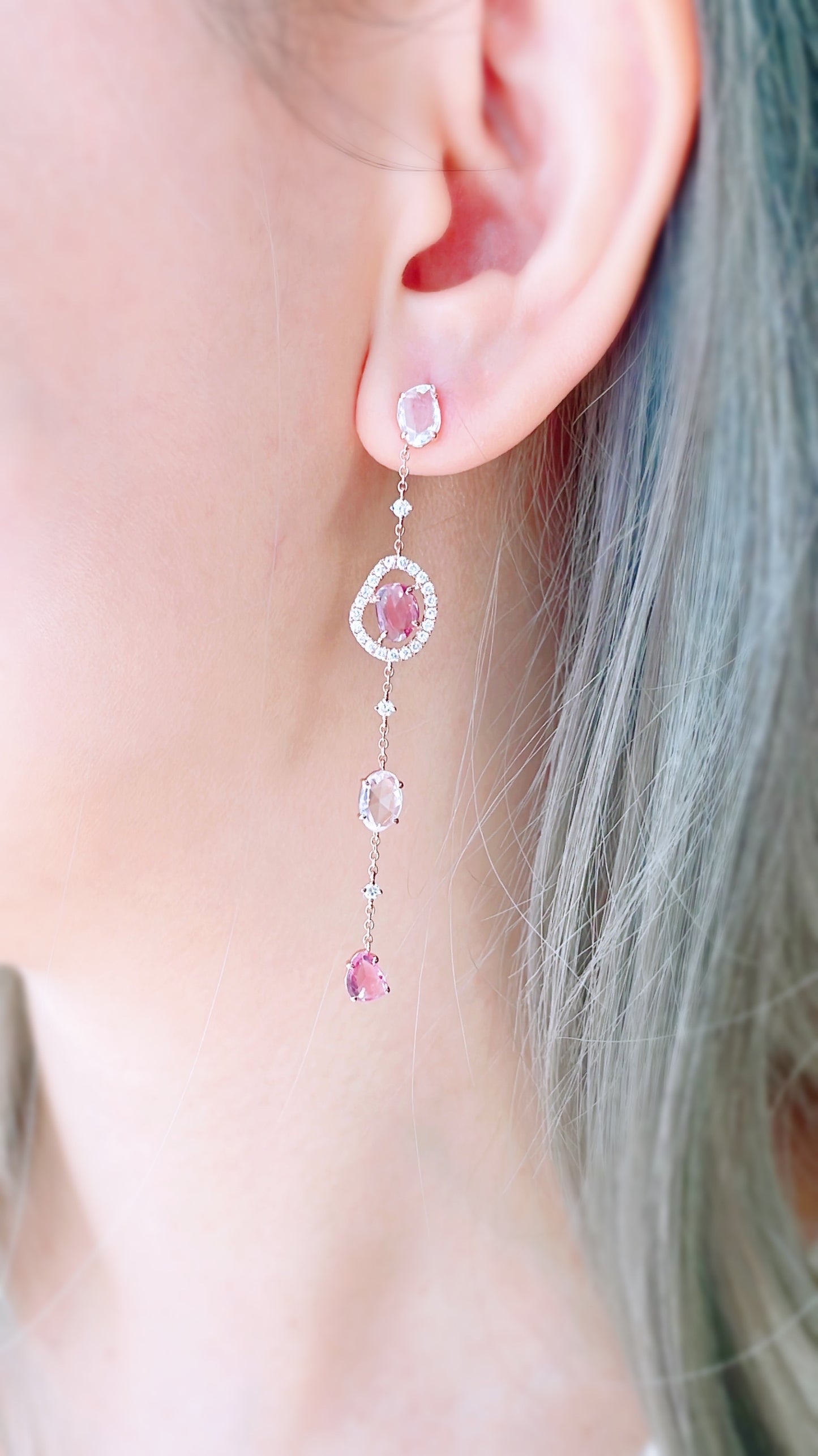 Pink & White Sapphire Drop Earrings-WK3670@