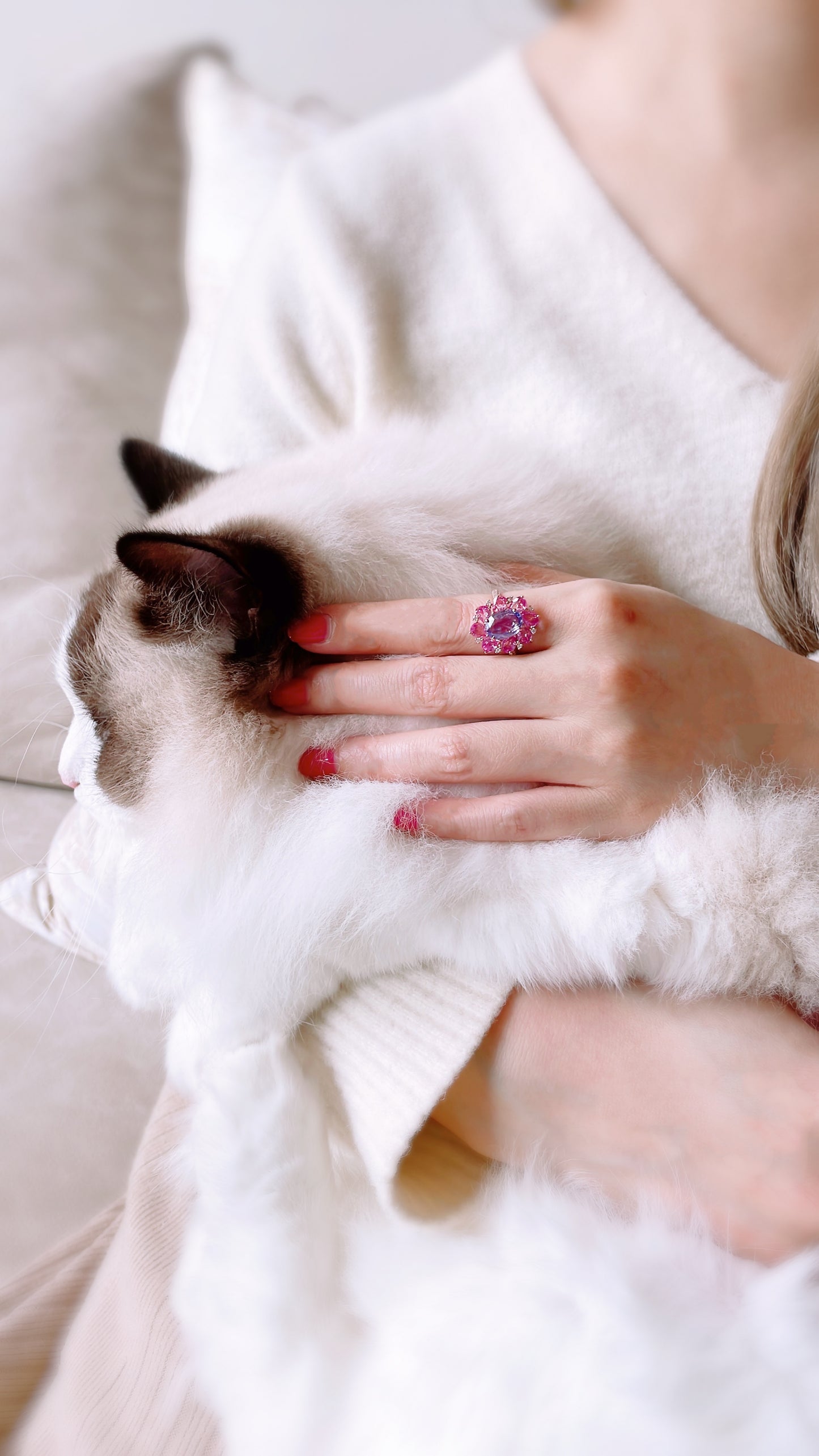 Purple, Pink Sapphire and Diamond Flower Ring-WK3656