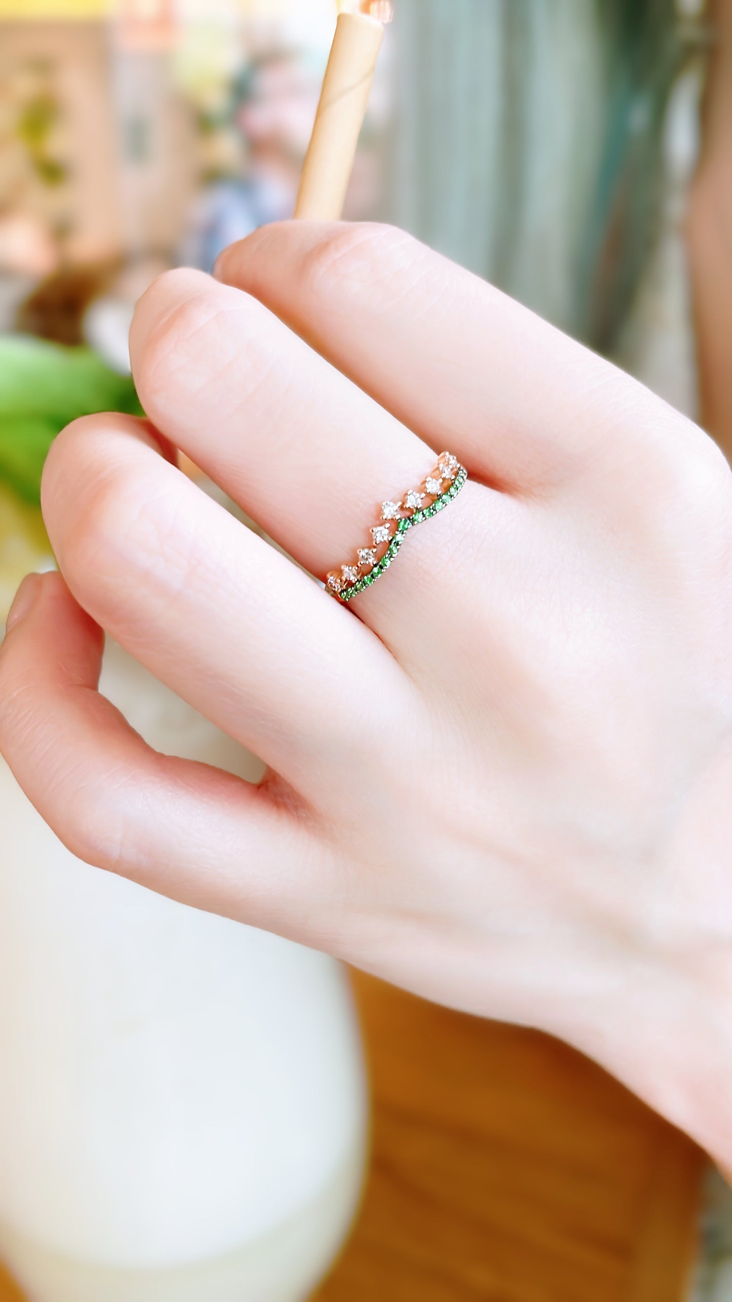 Green Garnet & Diamond Ring-WK3201