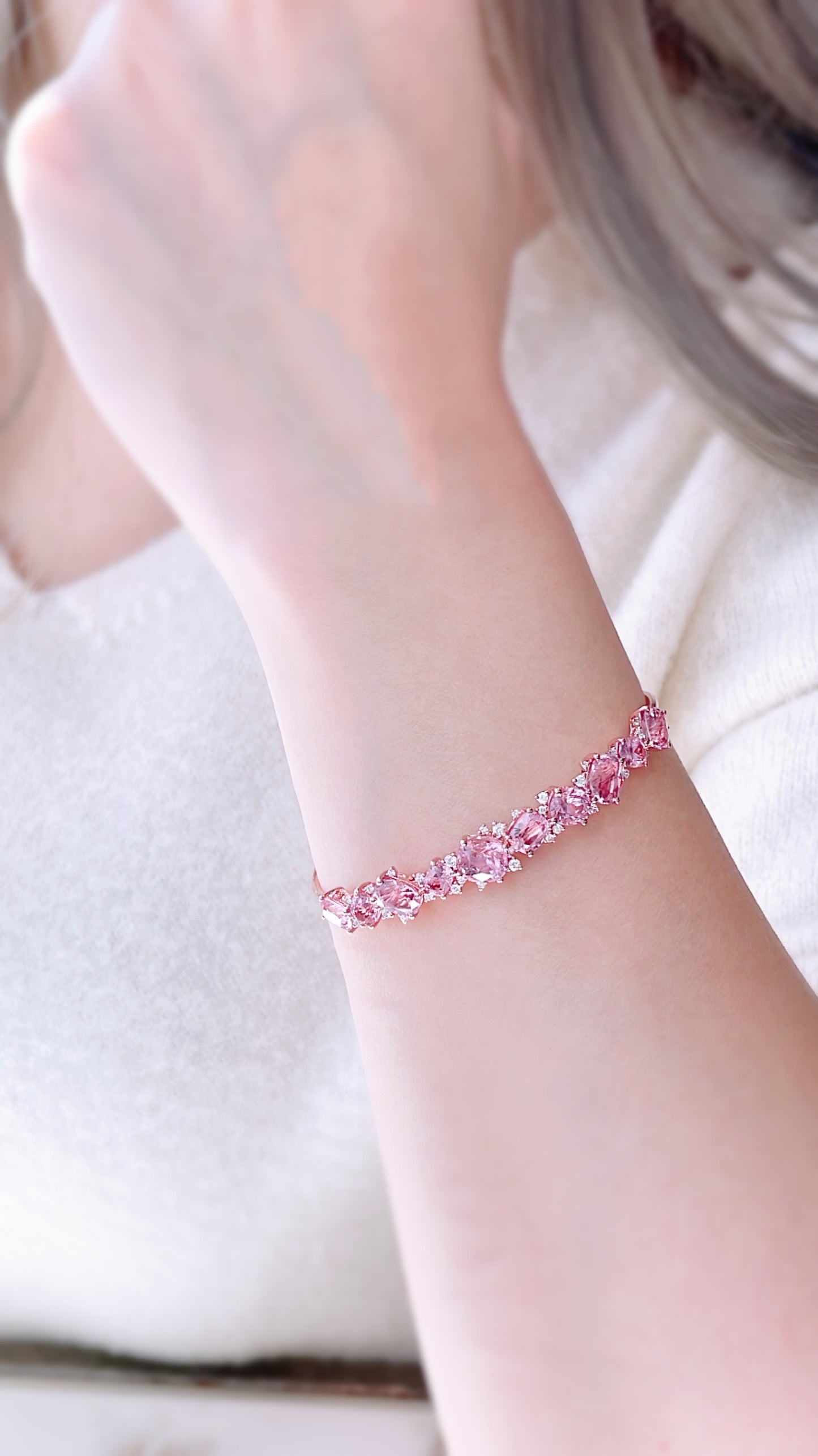 Pink Spinel and Diamond Bangle-WK3663