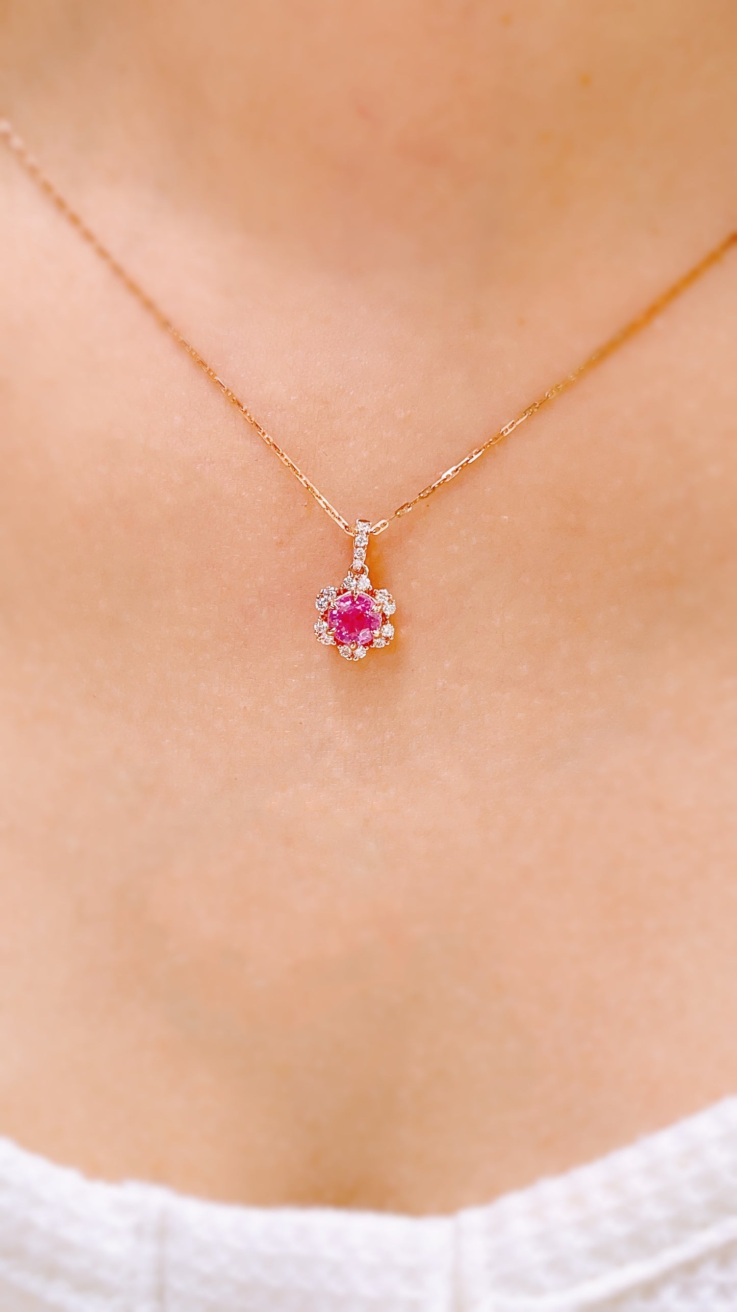 Pink Sapphire and Diamond Flower Pendant-WK3625