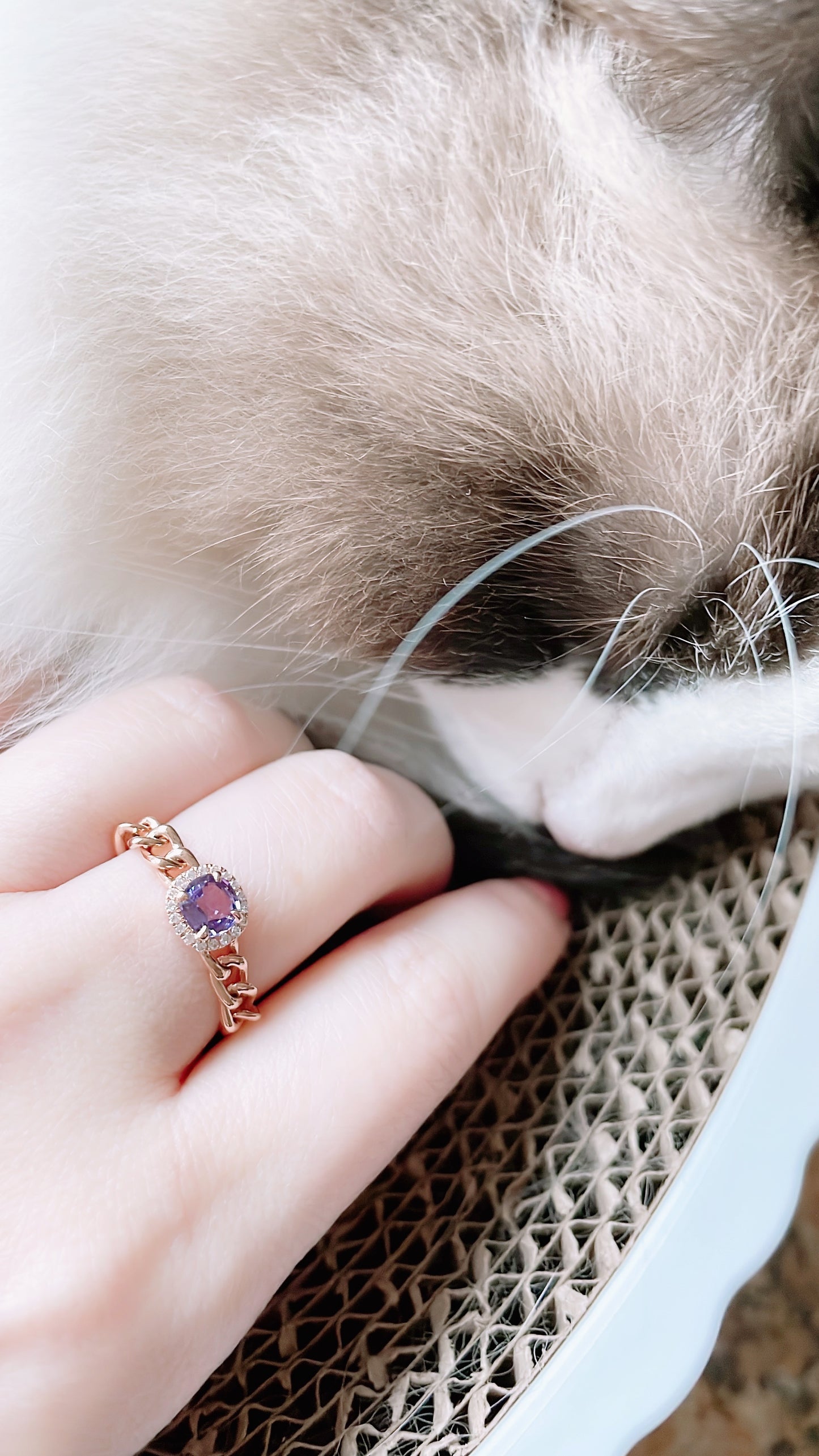 Lavender Purple Sapphire and Diamond Chain Ring-WK3672