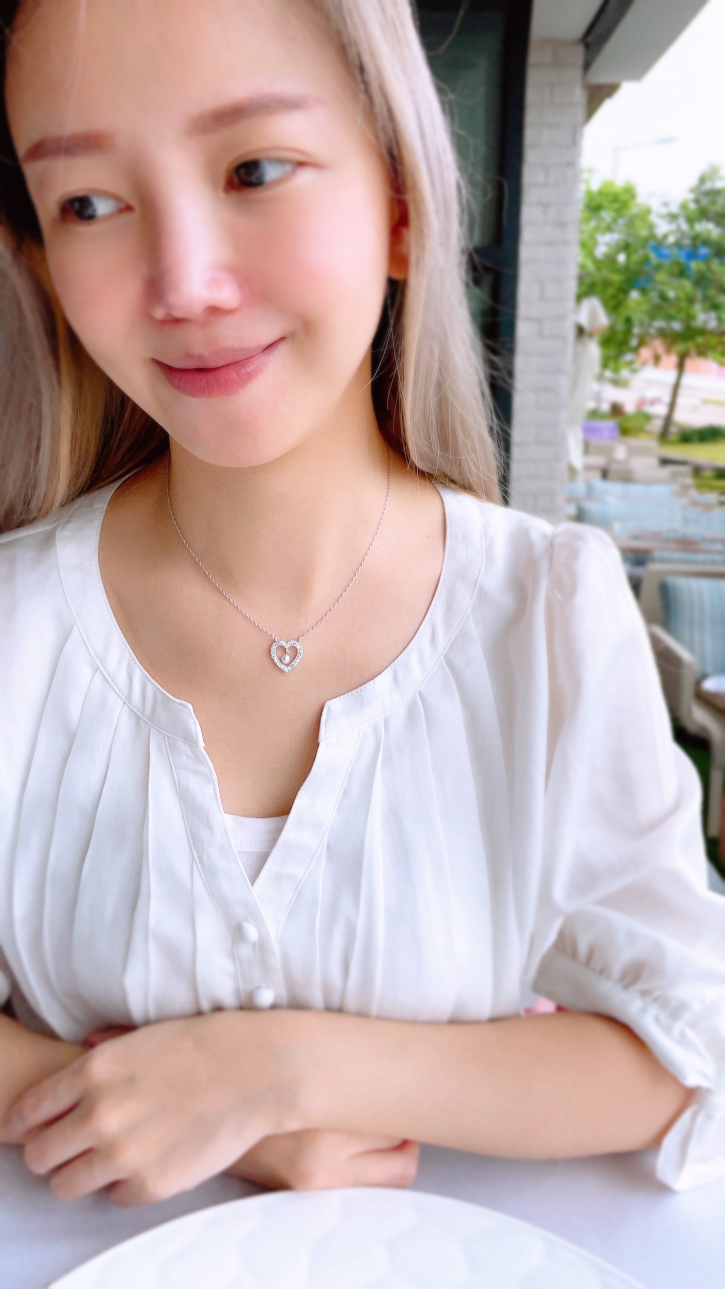 Diamond Heart and Pearl Necklace-KAO00000199