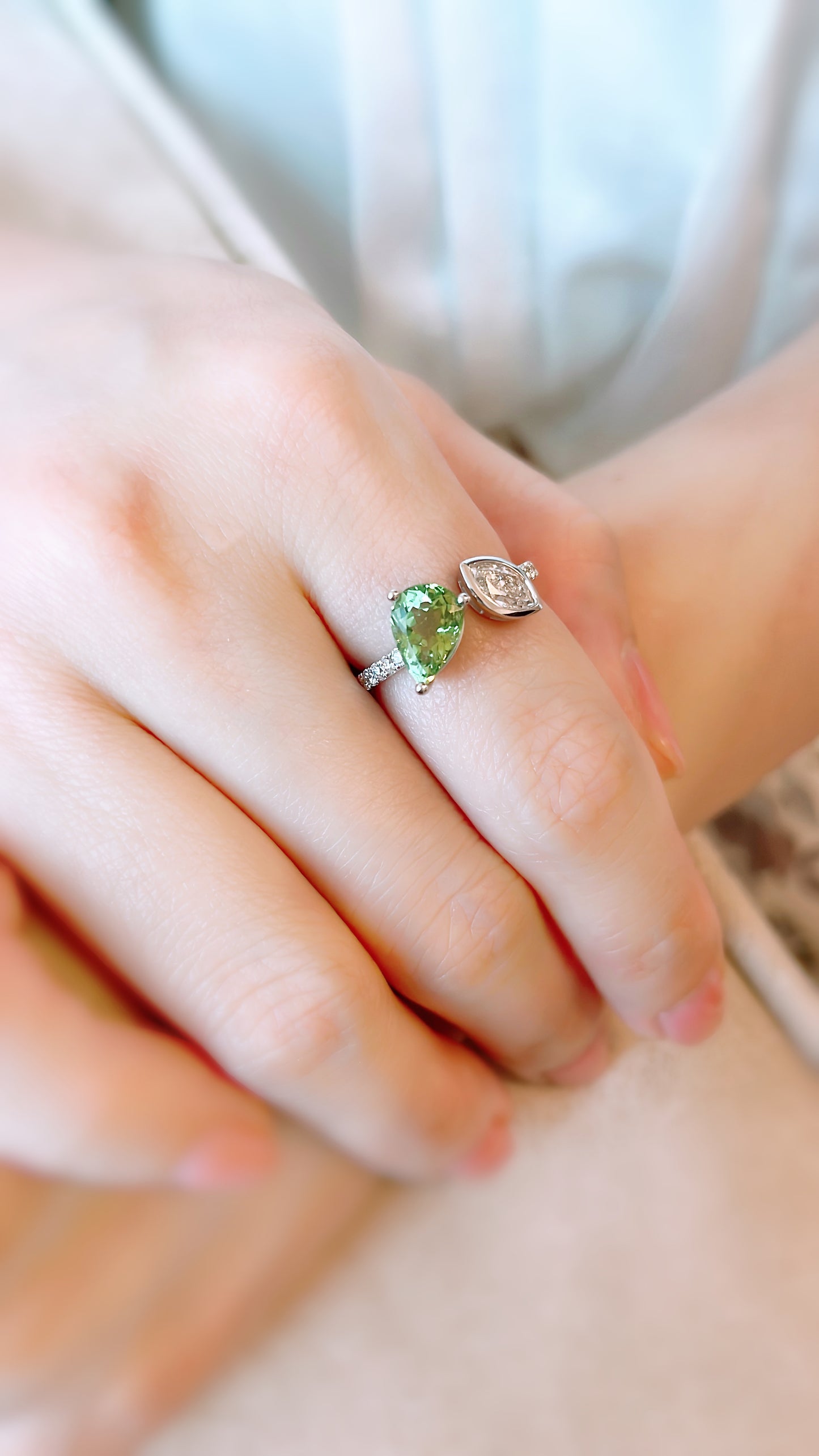 Green Tourmaline and Diamond Ring-WK3394