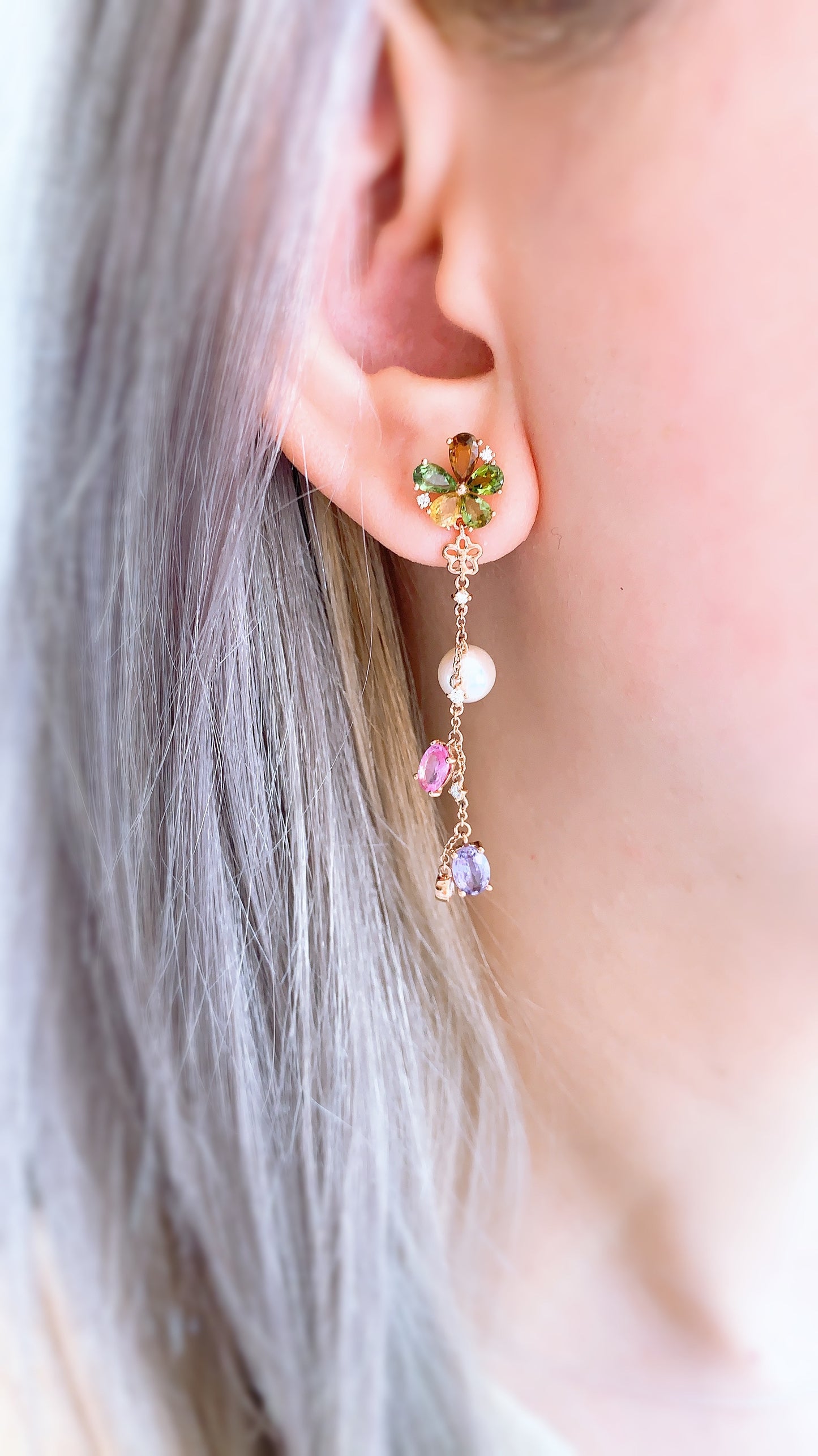 Sapphire, Tourmaline and Diamond Earrings(WK3456)