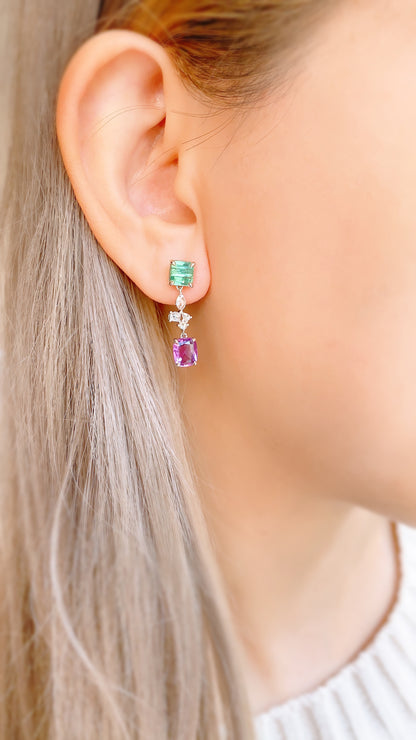 Purple Sapphire & Green Tourmaline Drop Earrings-BCO00001445