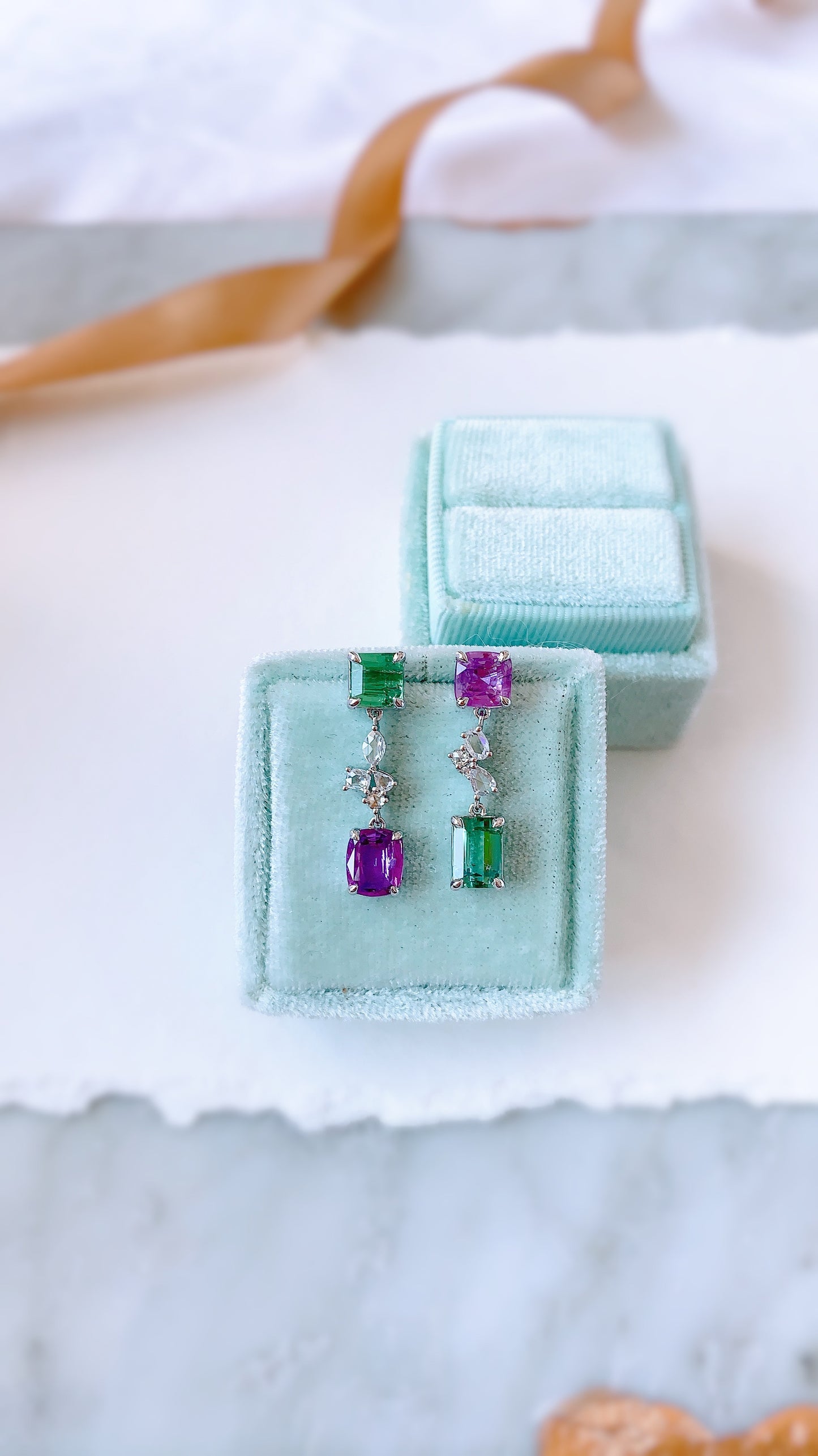 Purple Sapphire & Green Tourmaline Drop Earrings-BCO00001445