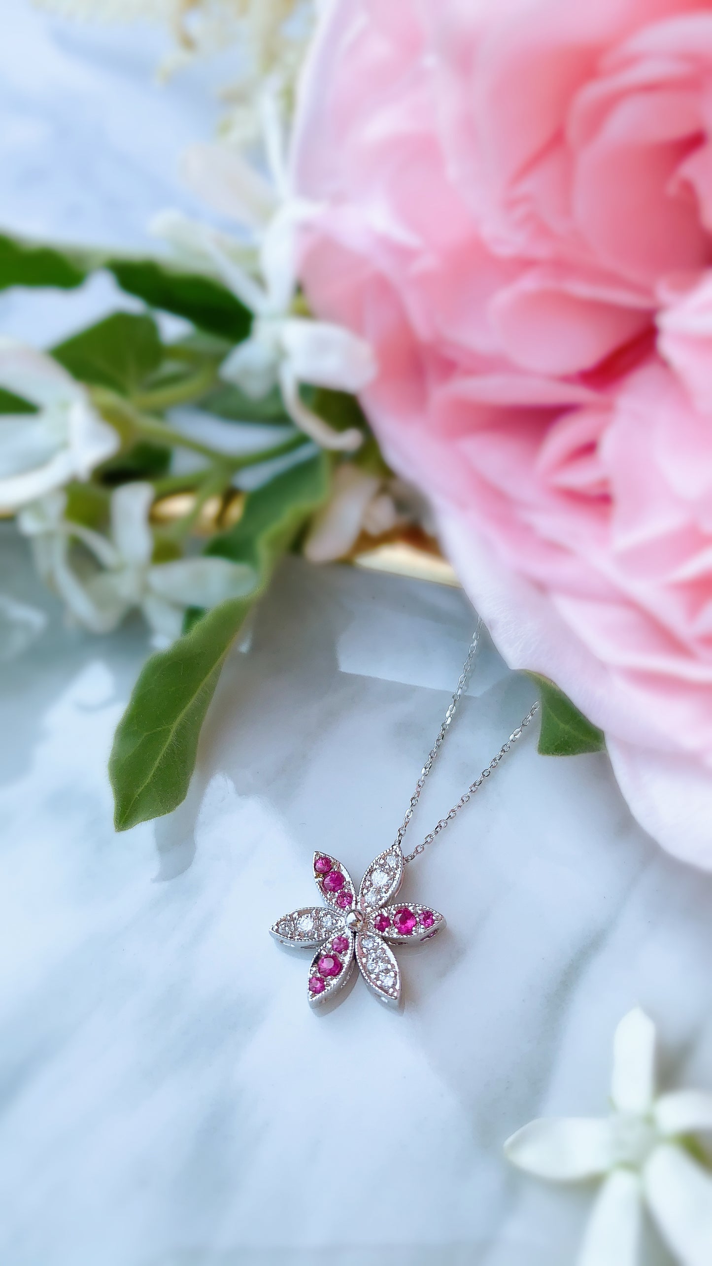 Ruby & Diamond Flower Pendant-BEO00002207