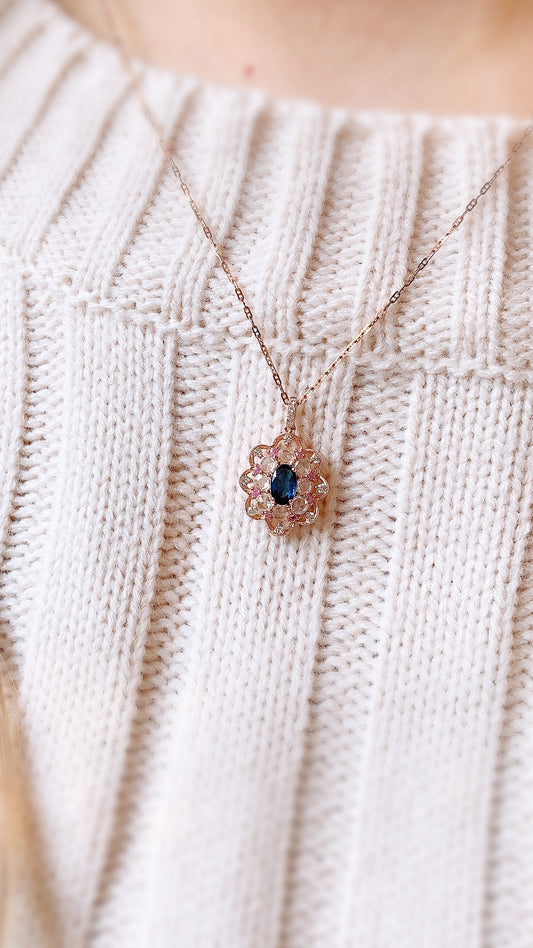 Blue Sapphire and Diamond Pendant-WK3518