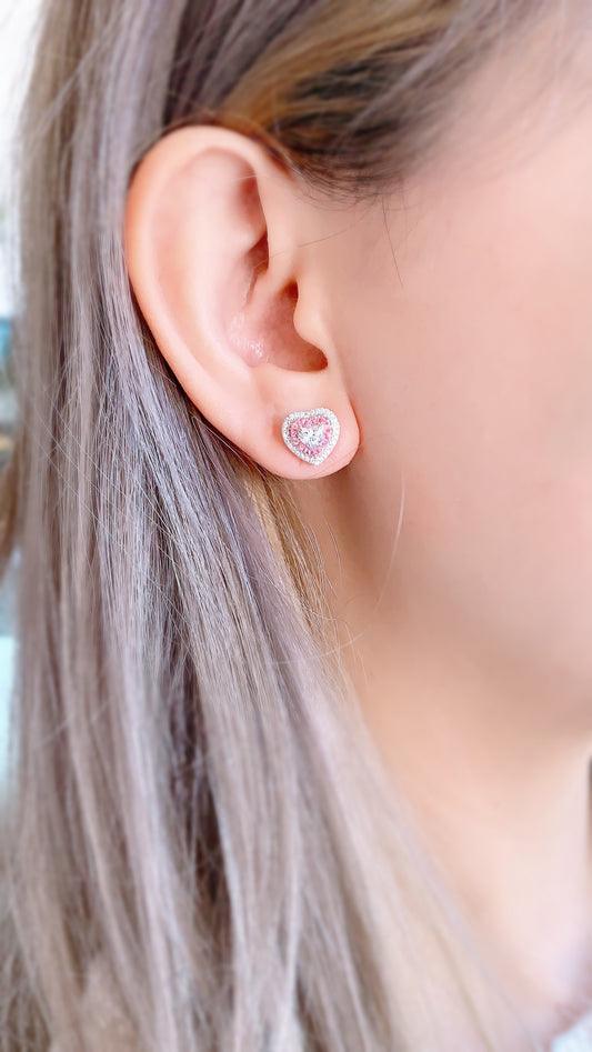 Heart Shape Diamond and Pink Sapphire Earrings-ZCO00011935
